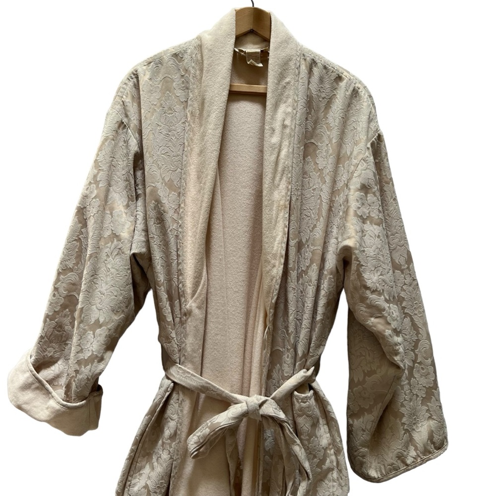 Victoria’s Secret VTG 90s Gold Label Cream Terry Cloth Floral Brocade Robe - Picture 5 of 16